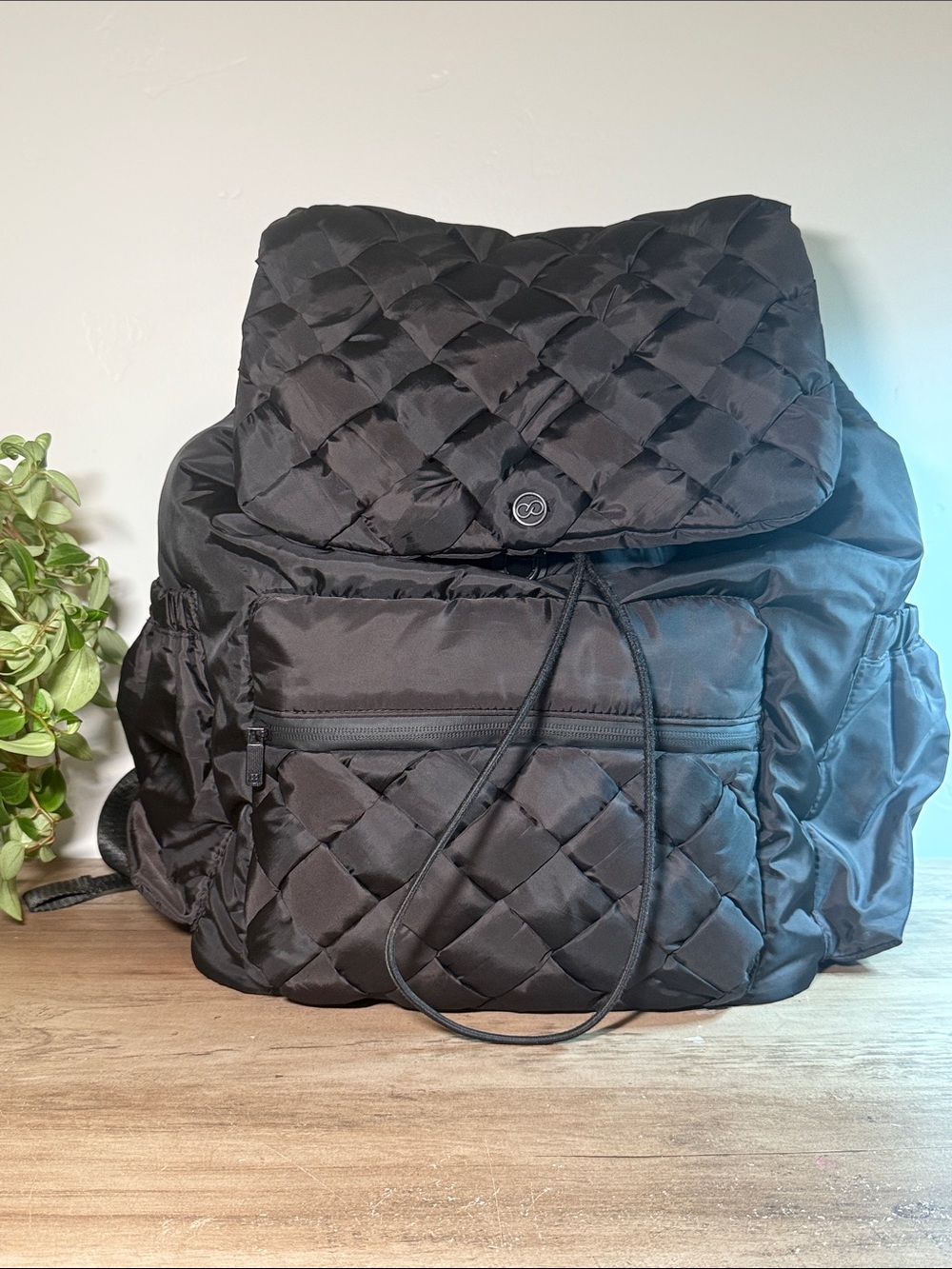 CALIA Quilted Backpack XL Black Puffer Drawstring Gym Travel Bag